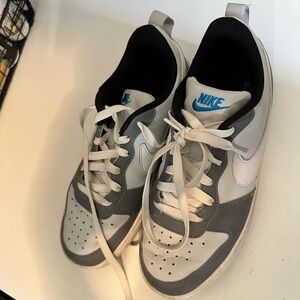 Nike boys Gray and White Sneakers with Blue Accents